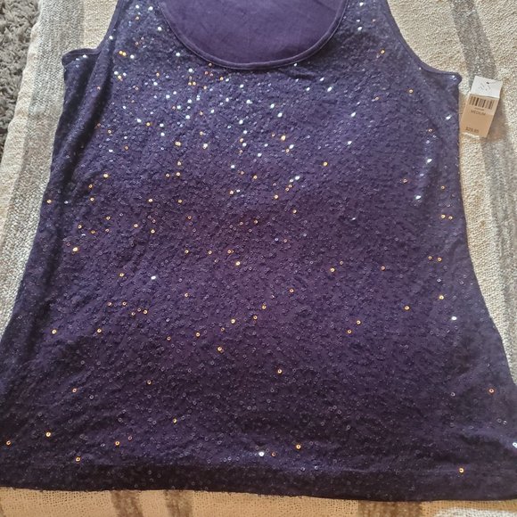 DARK blue sequined tank top - Picture 1 of 4